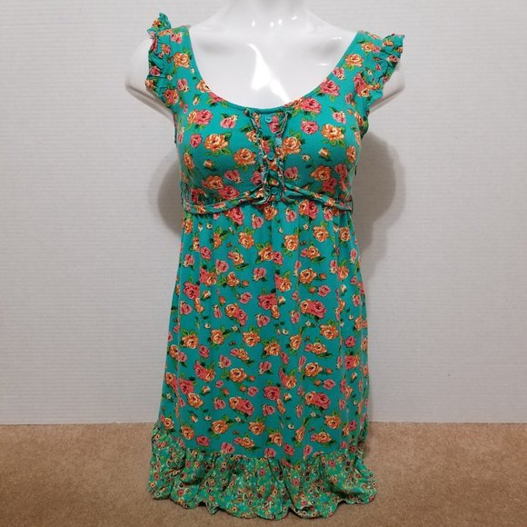 Forever 21 dress Small floral print sleeveless mini fabric belt ruffle trim - Picture 1 of 11